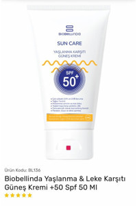 Biobellinda Sun Care 50 Faktör Tüm Ciltler İçin Leke Karşıtı Nemlendirici Yaşlanma Karşıtı Yağsız Suya Dayanıklı Yüz ve Vücut Güneş Kremi 50 ml