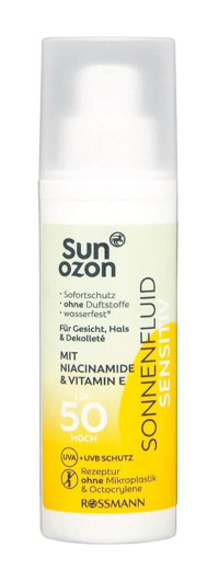 Sunozon Sonnanfluid 50 Faktör Hassas Ciltler İçin Leke Karşıtı Nemlendirici Yağsız Suya Dayanıklı Yüz Güneş Kremi 50 ml