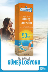 Blue Ocean 50 Faktör Tüm Ciltler İçin Nemlendirici Suya Dayanıklı Yüz ve Vücut Güneş Losyonu 100 ml