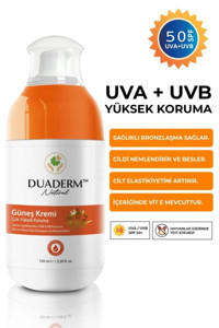 Duaderm 50 Faktör Tüm Ciltler İçin Leke Karşıtı Nemlendirici Yağsız Suya Dayanıklı Yüz Güneş Kremi 100 ml