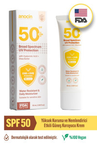 Anocin Broad Specturum 50 Faktör Tüm Ciltler İçin Leke Karşıtı Nemlendirici Yağsız Suya Dayanıklı Yüz ve Vücut Güneş Kremi 50 ml