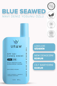 Uraw 50 Faktör Tüm Ciltler İçin Leke Karşıtı Nemlendirici Suya Dayanıklı Yüz Güneş Kremi 50 ml
