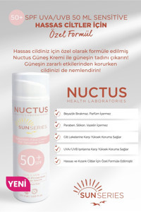 Nuctus 50 Faktör Hassas Ciltler İçin Nemlendirici Suya Dayanıklı Yüz Güneş Kremi 50 ml