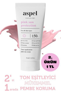 Aspel Pink Sun Renkli 50 Faktör Tüm Ciltler İçin Leke Karşıtı Nemlendirici Yağsız Suya Dayanıklı Yüz ve Vücut Güneş Kremi 50 ml