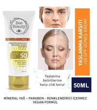 Bee Beauty Anti-Aging Face Cream 50 Faktör Tüm Ciltler İçin Leke Karşıtı Nemlendirici Yaşlanma Karşıtı Aydınlatıcı Yağsız Suya Dayanıklı Yüz Güneş Kremi 50 ml