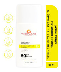 The Flare Health Care 50 Faktör Tüm Ciltler İçin Leke Karşıtı Nemlendirici Suya Dayanıklı Yüz ve Vücut Güneş Kremi 50 ml