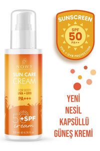 Nowy 50 Faktör Tüm Ciltler İçin Leke Karşıtı Nemlendirici Suya Dayanıklı Yüz ve Vücut Güneş Kremi 50 ml