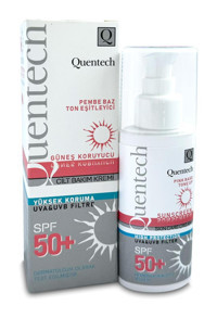 Quentech Renkli 50 Faktör Tüm Ciltler İçin Nemlendirici Kapatıcılı Suya Dayanıklı Yüz Güneş Kremi 75 ml