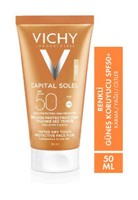 Vichy Capital Soleil Renkli 50 Faktör Yağlı Ciltler İçin Leke Karşıtı Nemlendirici Kapatıcılı Yağsız Suya Dayanıklı Yüz ve Vücut Güneş Kremi 50 ml