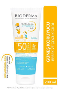Bioderma Photoderm Pediatrics Lait 50 Faktör Tüm Ciltler İçin Leke Karşıtı Nemlendirici Yağsız Suya Dayanıklı Yüz ve Vücut Güneş Kremi 200 ml