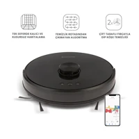 Homend Alex Laser 1282H Haritalı Moplu Çift Fırçalı Hepa Filtreli Islak Kuru 2700 Pa Siyah Robot Süpürge ve Paspas