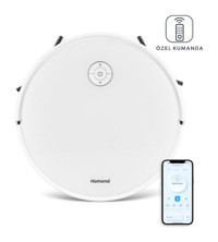 Homend Alex 1288h Haritalı Moplu Çift Fırçalı Hepa Filtreli Islak Kuru 3000 Pa Beyaz Robot Süpürge ve Paspas