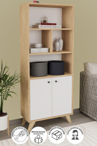 Bofigo 6 Bölmeli 5 Raflı Suntalam 127 cm Beyaz-Meşe Kitaplık