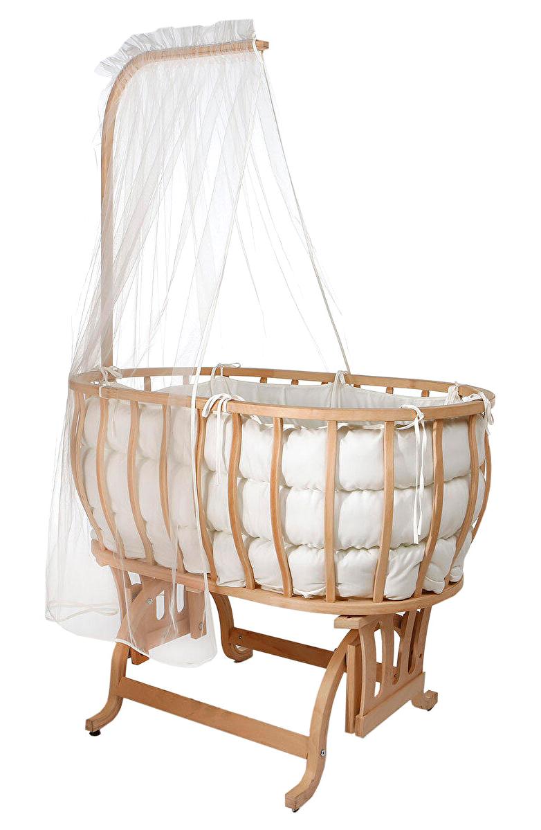 Baby Plus Ahşap 12 kg Kapasiteli Yuvarlak Yataklı SallananAnne Yanı Beşik Krem