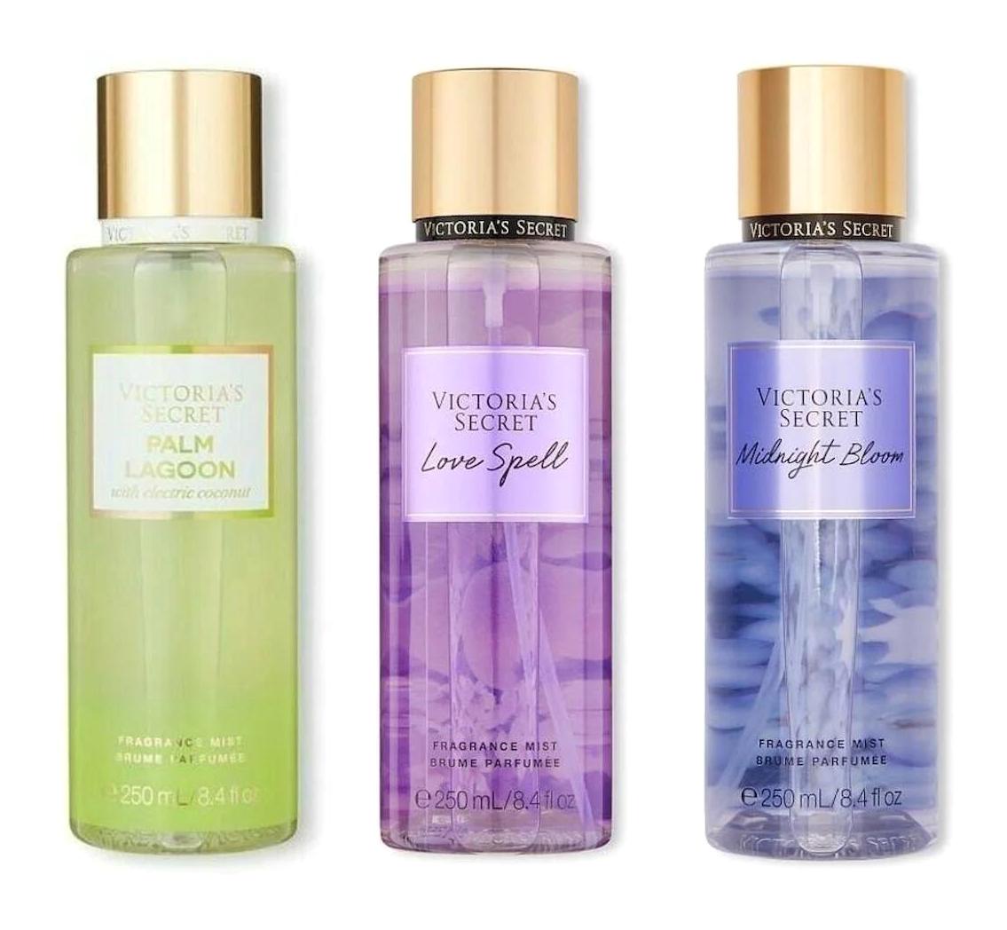 Victoria's Secret Palm Lagoon-Love Spell-Midnight Bloom Çiçeksi-Meyvemsi Kadın Vücut Spreyi 3x250 ml