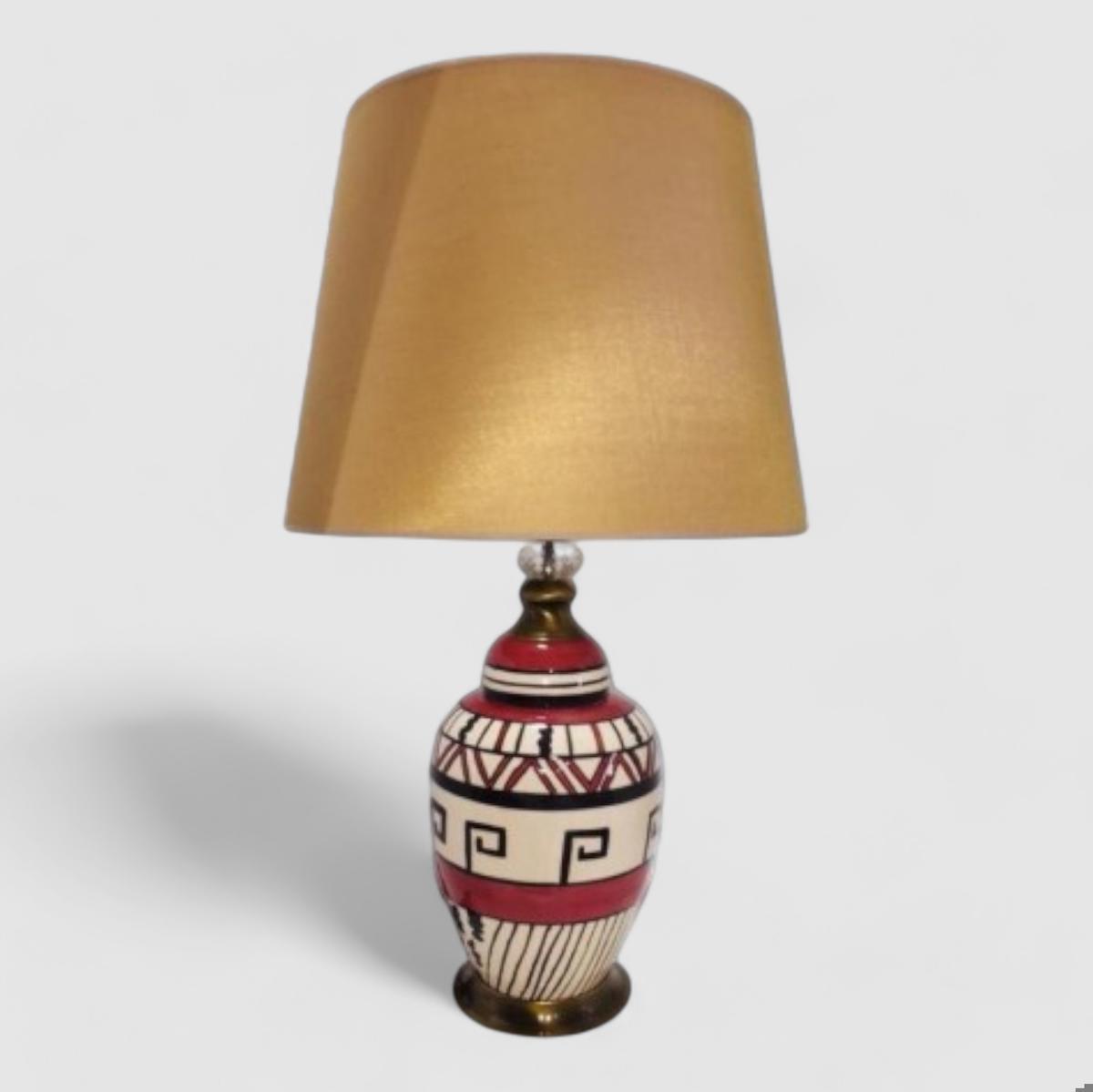 Mercan Kilim Desen Seramik Başlıklı Çok Renkli Metal Ayaklı Abajur