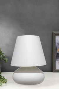 D-Light Motif Kumaş Başlıklı Beyaz Metal Ayaklı Abajur