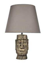 Qdec Moai Kumaş Başlıklı Gold Gri Metal Ayaklı Abajur