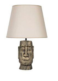 Qdec Moai Kumaş Başlıklı Gold Bej Metal Ayaklı Abajur