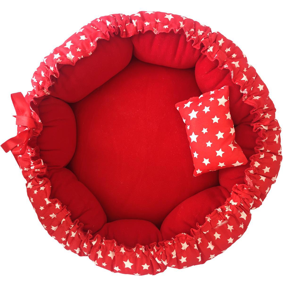 Patiderm Yıkanabilir Tek Fonksiyonlu 45 cm Simit Kedi Yatağı Kırmızı