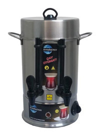 Armeka Çelik Tek Demlikli 40 Bardak Çift Musluklu Çelik Elektrikli Semaver İnox
