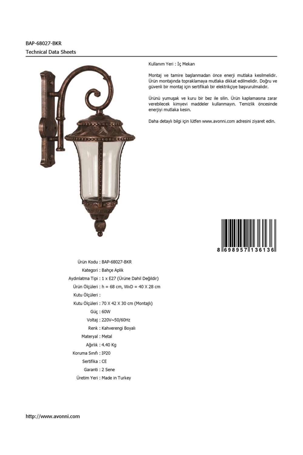 Avonni Bap-68027-Bkr Tekli Alüminyum Aplik Kahverengi