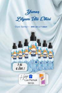 Yumoş Lilyum Kokulu Sprey Çamaşır Parfümü 7x200 ml + Pamuk Hediyeli