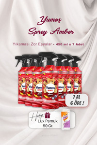 Yumoş Amber Kokulu Sprey Çamaşır Parfümü 7x450 ml + Pamuk Hediyeli