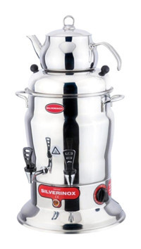 Silverinox 1500 W 10 lt Su Kapasiteli Çelik Çift Demlikli Çift Musluklu Çelik Elektrikli Semaver İnox