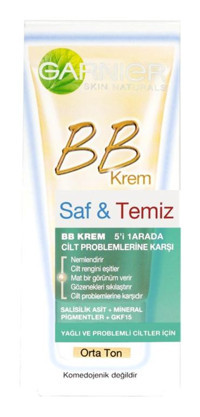 Garnier Saf Ve Temiz Problemli ve Yağlı Ciltler İçin Su Bazlı Sivilce Yapmayan BB Krem Orta Ton