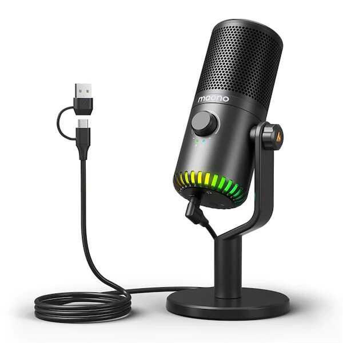 Maono DM-30 Profesyonel Condenser Type C Kablolu Yayıncı USB RGB Oyuncu Masaüstü Mikrofonu Siyah