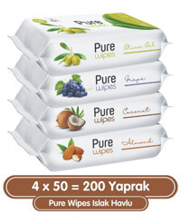 Pure Baby Pure Wipes 50 Yaprak 4'lü Paket Islak Mendil