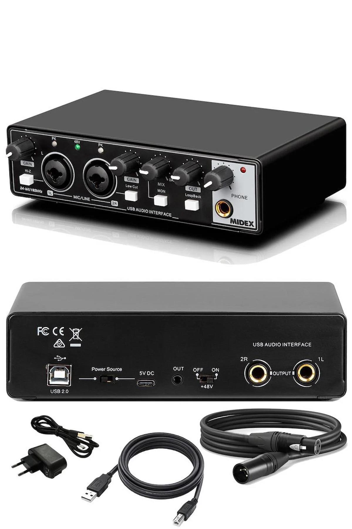 Midex GLX-4000 Profesyonel USB 24 Bit Çift Girişli Harici Ses Kartı