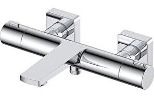 Creavit TS2505 Pirinç Çift Delikli Çevirmeli Yarı Ankastre Kare Banyo Bataryası Gümüş