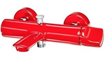 Eca Myra 104302470 Pirinç Çift Delikli Çevirmeli Yarı Ankastre Kare Banyo Bataryası Kırmızı