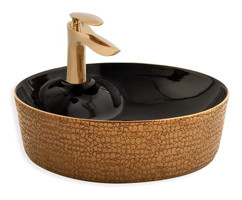 Paluci Mona Black Rose Tekli 43 cm Porselen Yuvarlak Lavabo GoldSiyah