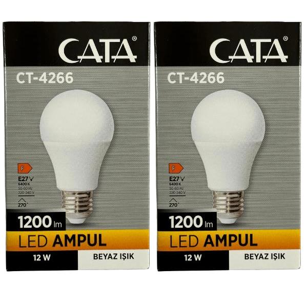 Cata CT-4266 12 W Tasarruflu Beyaz E27 Armut Led Ampul 2 Adet