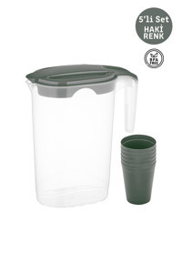 Master Plastik 1.75 lt Haki Plastik Kapaklı Sürahi + 5'li Plastik Bardak