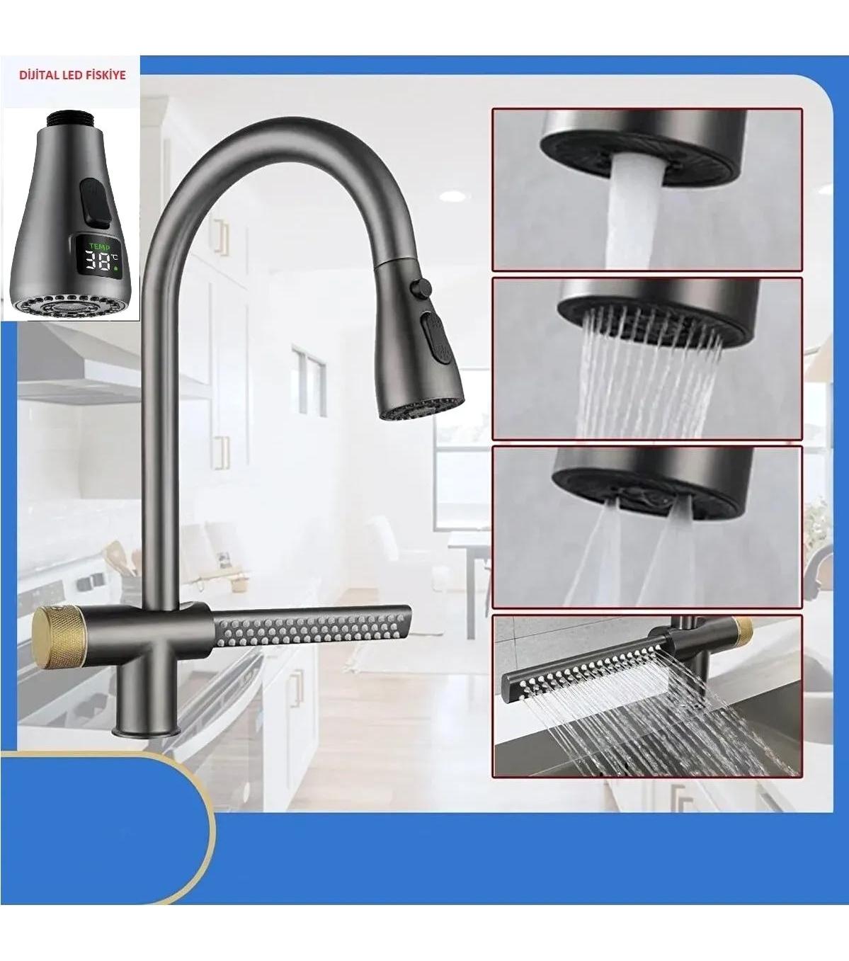 Oem Çift Girişli Basmalı Eviye Bataryası Gri