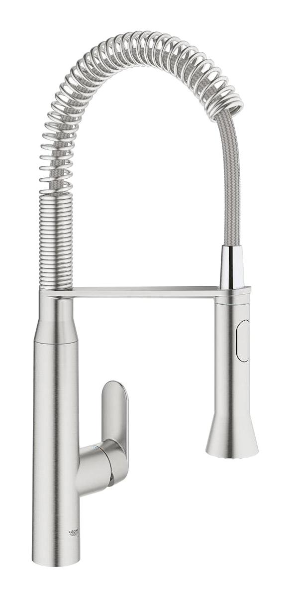 Grohe Super Steel-31379DC0 Spiralli Çift Girişli Aç Kapa Eviye Bataryası Gümüş