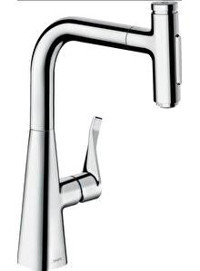 Hansgrohe Metris Select M71 73817000 Kuğu Çift Girişli Aç Kapa Eviye Bataryası Gri