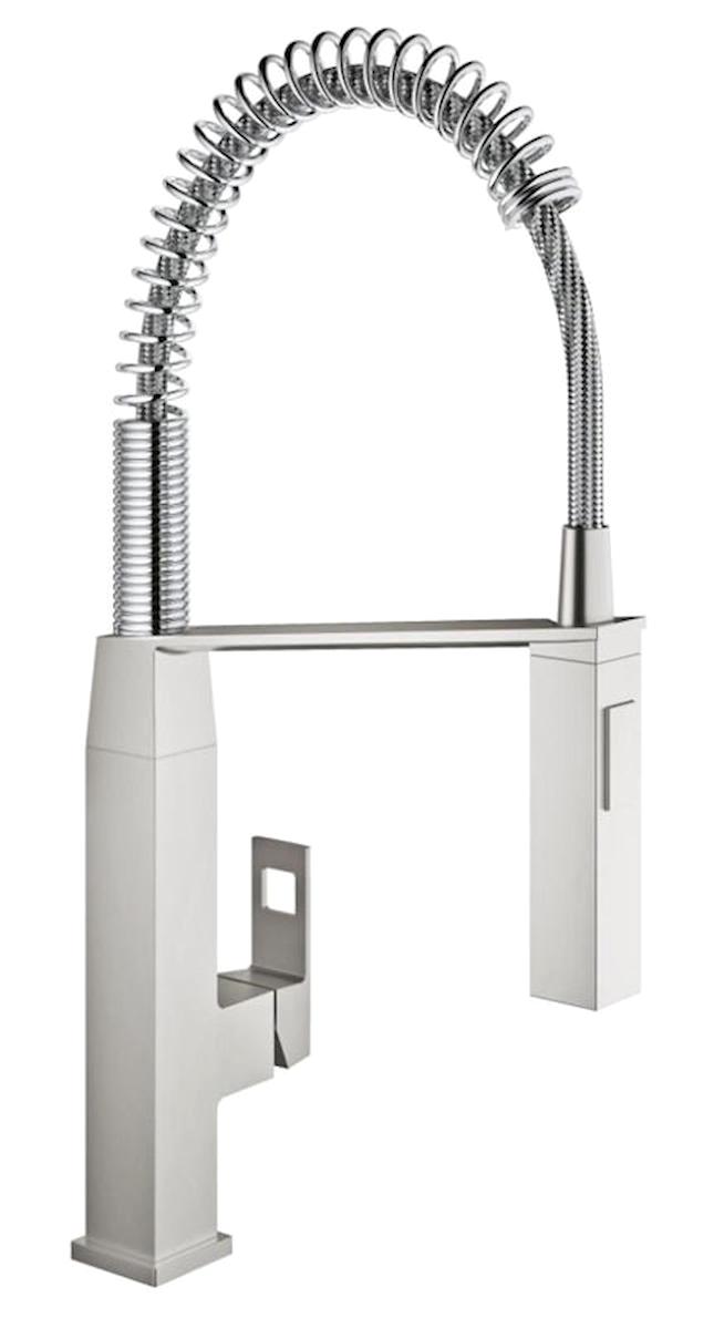 Grohe Cube S.Steel-31395DC0 Spiralli Çift Girişli Aç Kapa Eviye Bataryası Gümüş