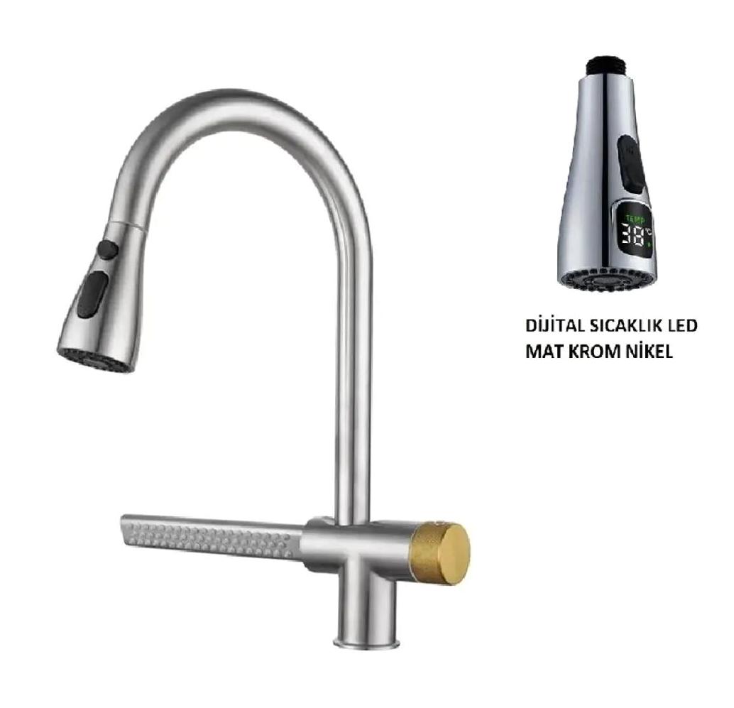 Oem Spiralli Çift Girişli Basmalı Eviye Bataryası Gümüş