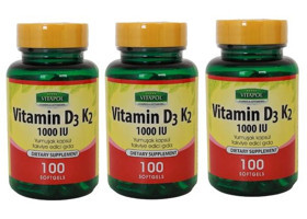 Vitapol Vitamin D3-K2 Aromasız Yetişkin Vitamin 3x100 Softgel