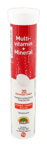 Sunlife Multivitamin Mineral Efervesan Meyveli Yetişkin Vitamin 20 Tablet
