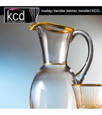 Kcd Antik Sarı Kesme Cam 1 lt Kapaklı Sürahi