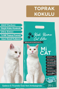 Mi Cat Koku Hapseden Topaklanan İnce Taneli Aktif Karbonlu Bentonit Kedi Kumu 20 lt
