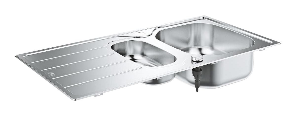 Grohe K200 - 31564SD1 500 mm Damlalıklı Tezgah Üstü 1.5 Gözlü Dikdörtgen Sağ Paslanmaz Çelik Eviye Gri