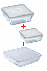 Pyrex 3 Parça Dikdörtgen - Kare Cam Saklama Kabı