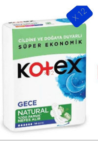 Kotex Natural Quadro Organik Antialerjik Orta Gece 14'lü Hijyenik Ped 12 Adet